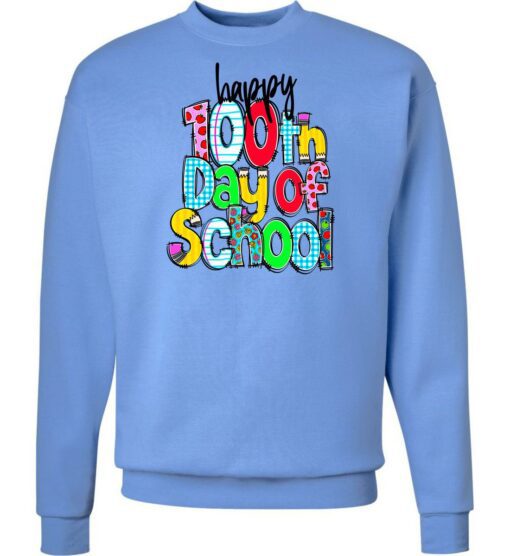Carolina Blue Crewneck Sweatshirt (Happy 100th Day Design 'C')