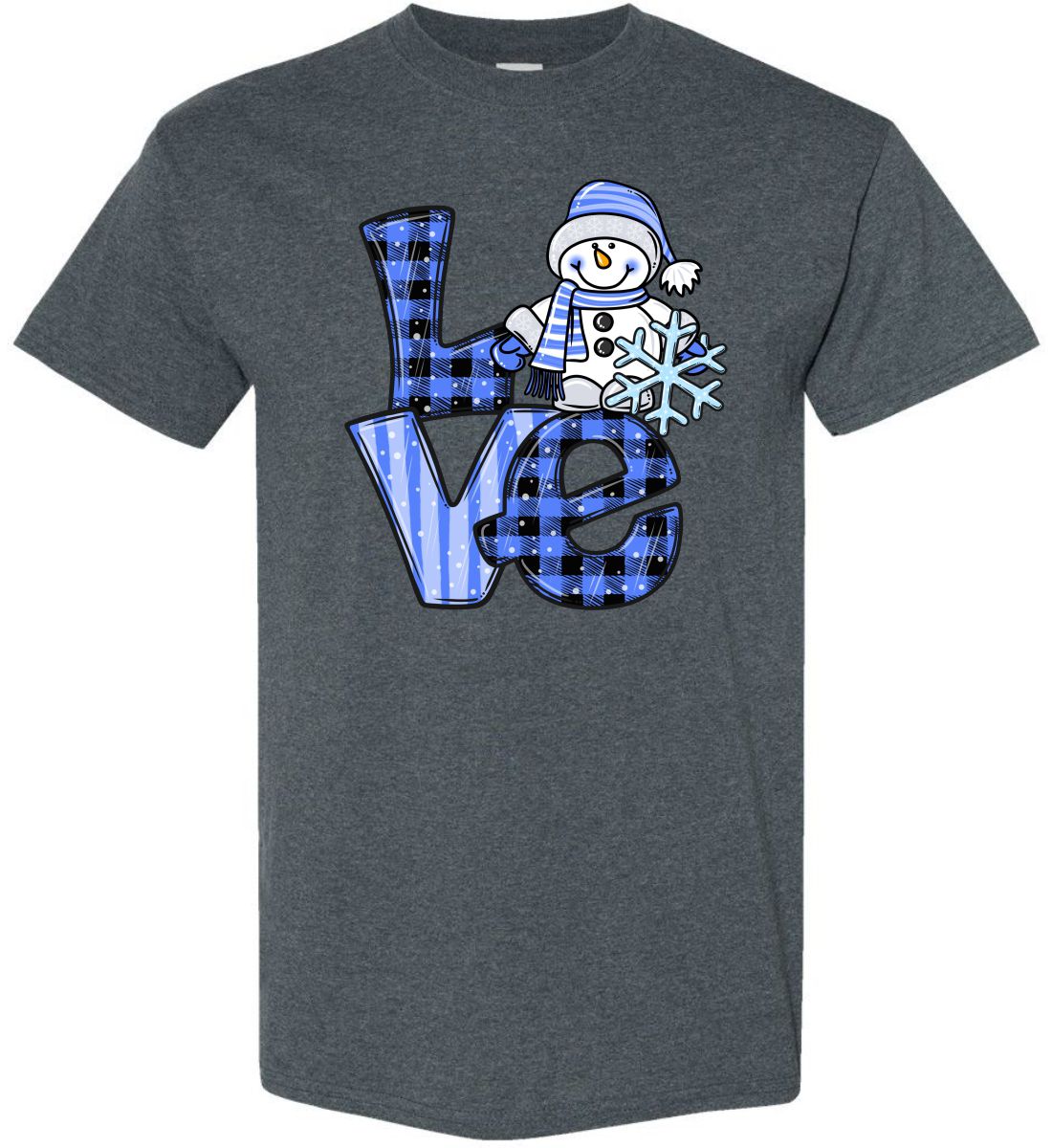 Dark Heather Short Sleeve Cotton T-Shirt (Love Snowman)