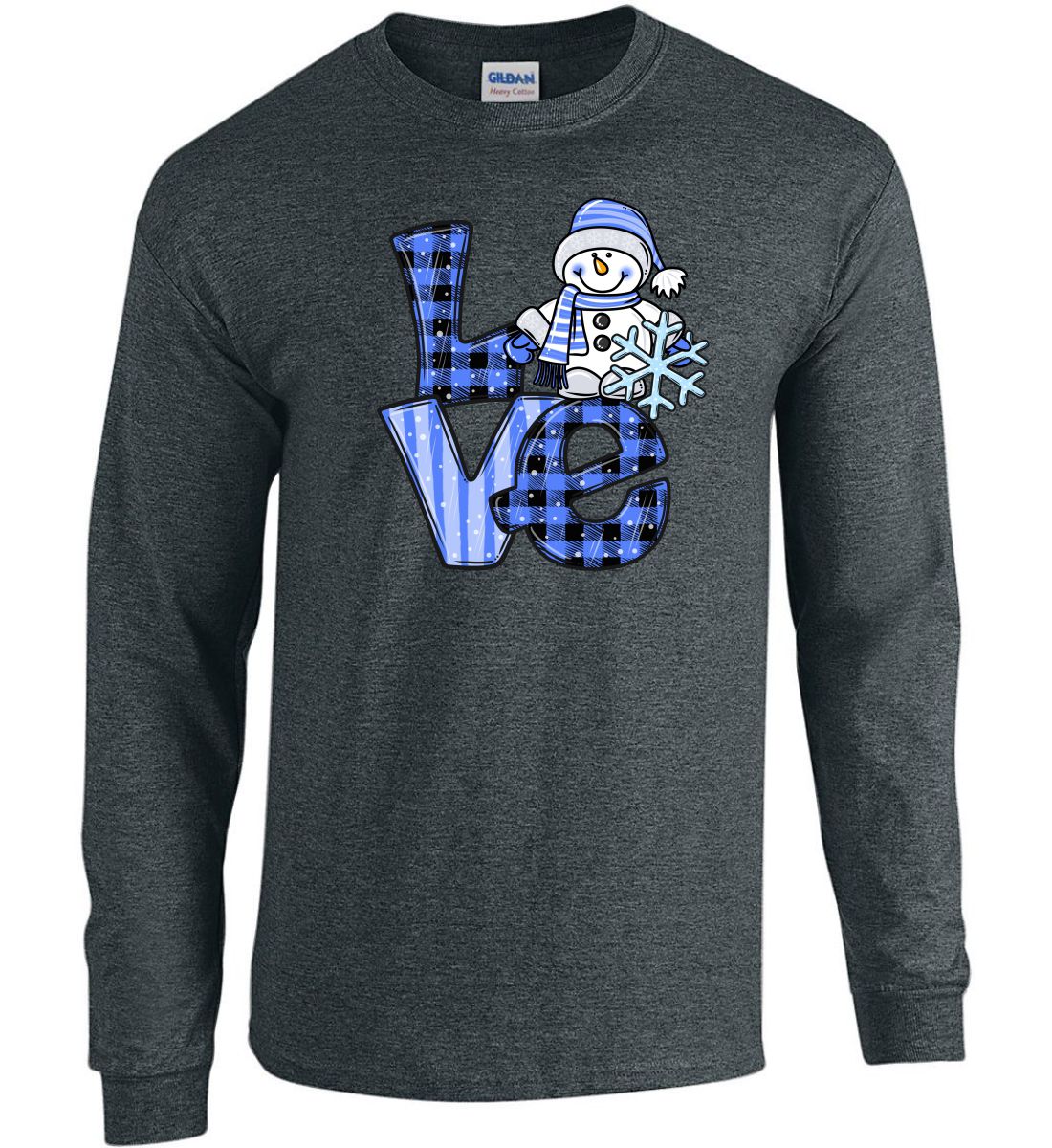 Dark Heather Long Sleeve Cotton T-Shirt (Love Snowman)