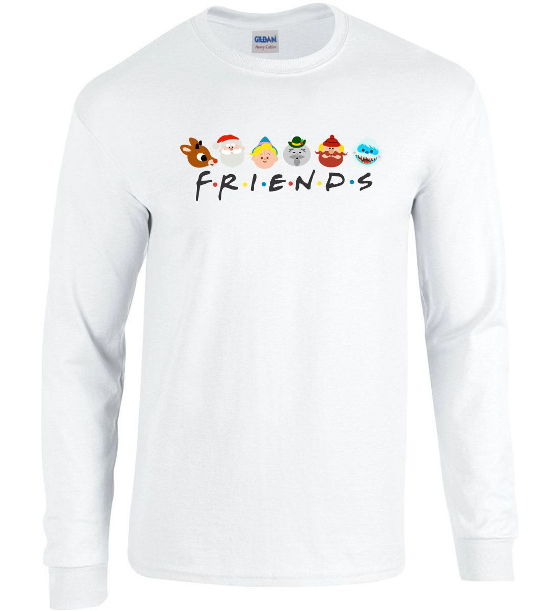 White Long Sleeve Cotton T-Shirt (Rudolph Friends)