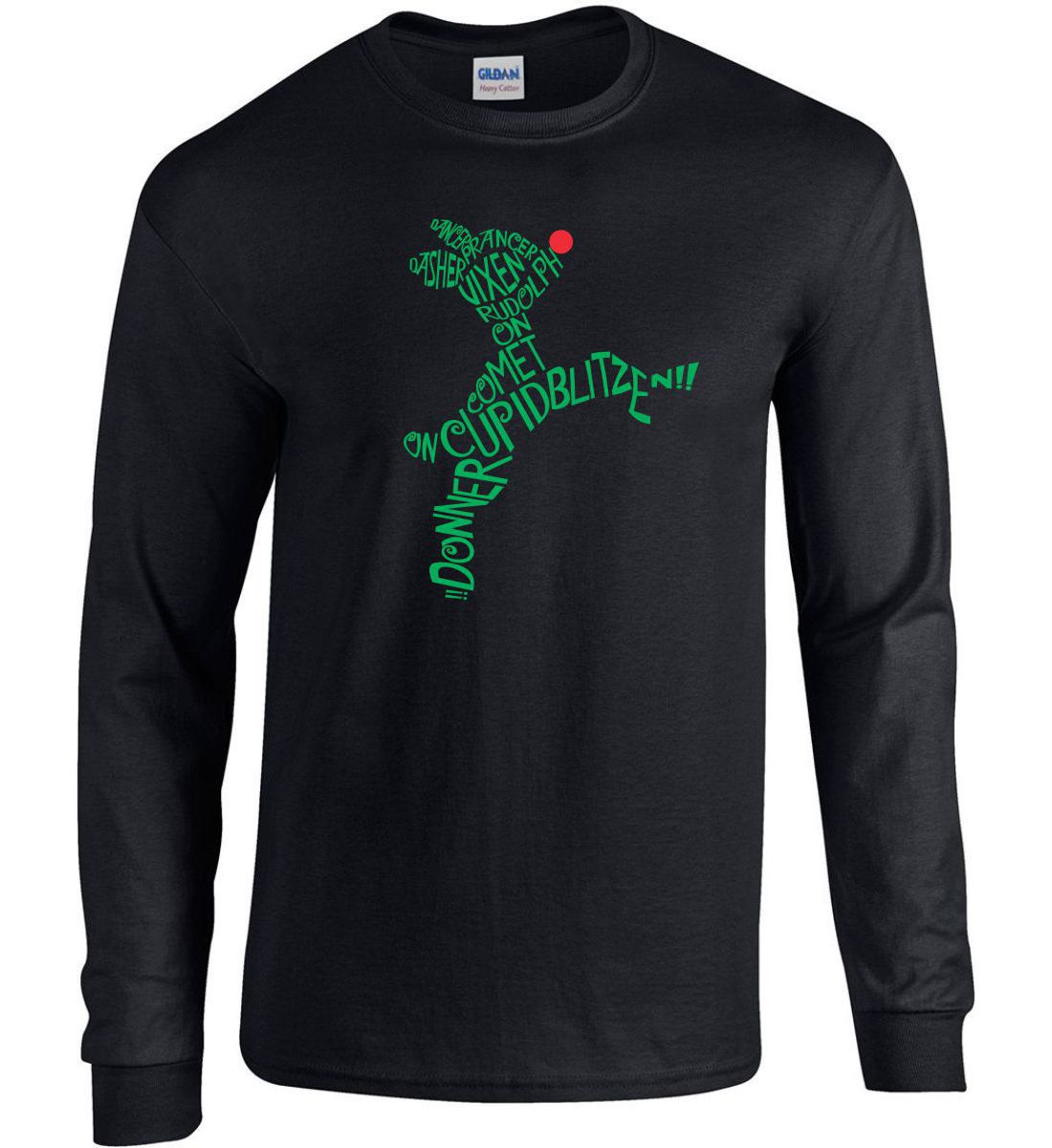 Black Long Sleeve Cotton T-Shirt (Rudolph Word Art)