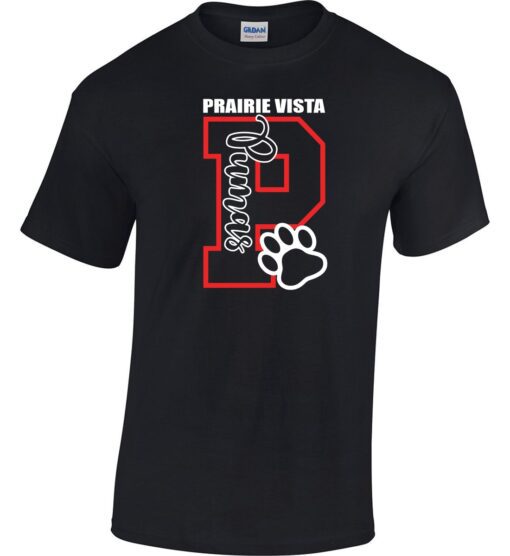 Black Short Sleeve T-Shirt (Prairie Vista Spirit Wear Design A)