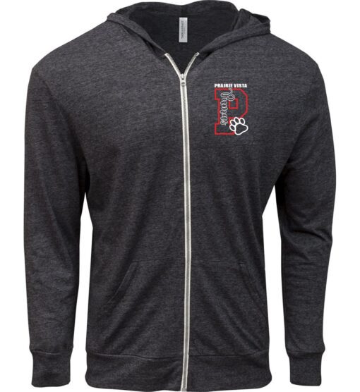 Black Triblend Full-Zip Light Hoodie (Prairie Vista Spirit Wear Design A)