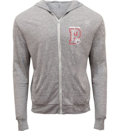 Gray Triblend Full-Zip Light Hoodie (Prairie Vista Spirit Wear Design A)