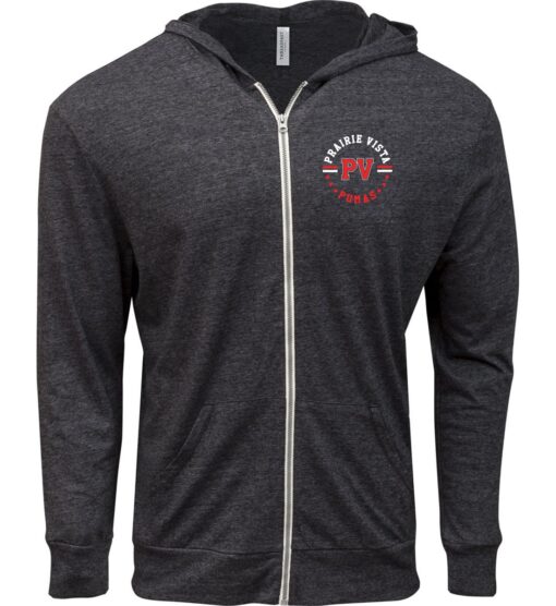 Black Triblend Full-Zip Light Hoodie (Prairie Vista Spirit Wear Design B)