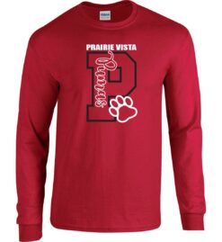 Red Long Sleeve T-Shirt (Prairie Vista Spirit Wear Design A)