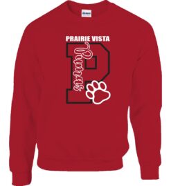 Red Crewneck Sweatshirt (Prairie Vista Spirit Wear Design A)