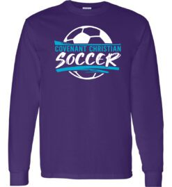 Purple Long Sleeve T-Shirt (Covenant Christian Soccer Design A)