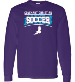 Purple Long Sleeve T-Shirt (Covenant Christian Soccer Design B)