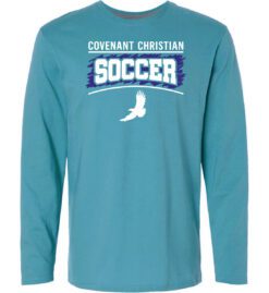 Teal Long Sleeve T-Shirt (Covenant Christian Soccer Design B)
