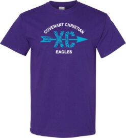 Purple Short Sleeve T-Shirt (Covenant Christian Cross Country Design B)