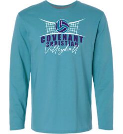 Teal Long Sleeve T-Shirt (Covenant Christian Volleyball Design A)