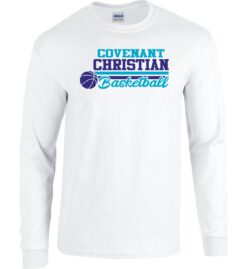 White Long Sleeve T-Shirt (Covenant Christian Basketball Design A)
