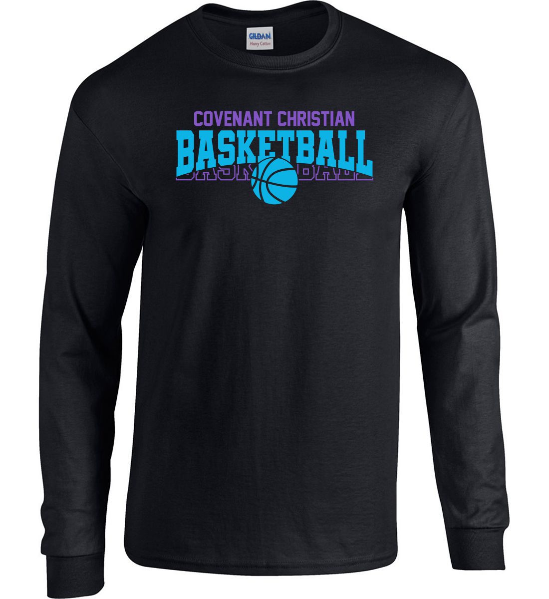Black Long Sleeve T-Shirt (Covenant Christian Basketball Design B)