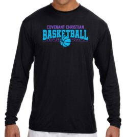 Black Long Sleeve Cooling Performance T-Shirt (Covenant Christian Basketball Design B)