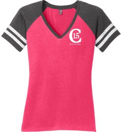 Heathered Watermelon/Charcoal Women's V-Neck Tee (Club 15)
