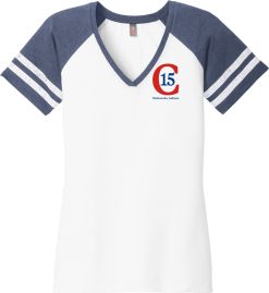 White/Heathered True Navy Women's V-Neck Tee (Club 15)