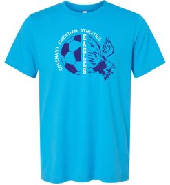 Neon Blue Short Sleeve T-Shirt (Covenant Christian Soccer Design C)