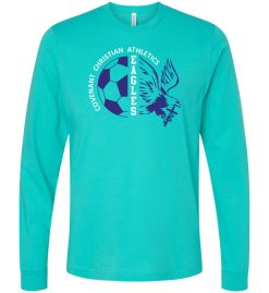 Teal Long Sleeve T-Shirt (Covenant Christian Soccer Design C)