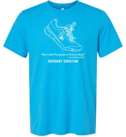 Neon Blue Short Sleeve T-Shirt (Covenant Christian Cross Country Design C)