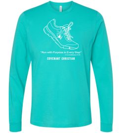 Teal Long Sleeve T-Shirt (Covenant Christian Cross Country Design C)
