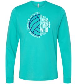 Teal Long Sleeve T-Shirt (Covenant Christian Volleyball Design C)
