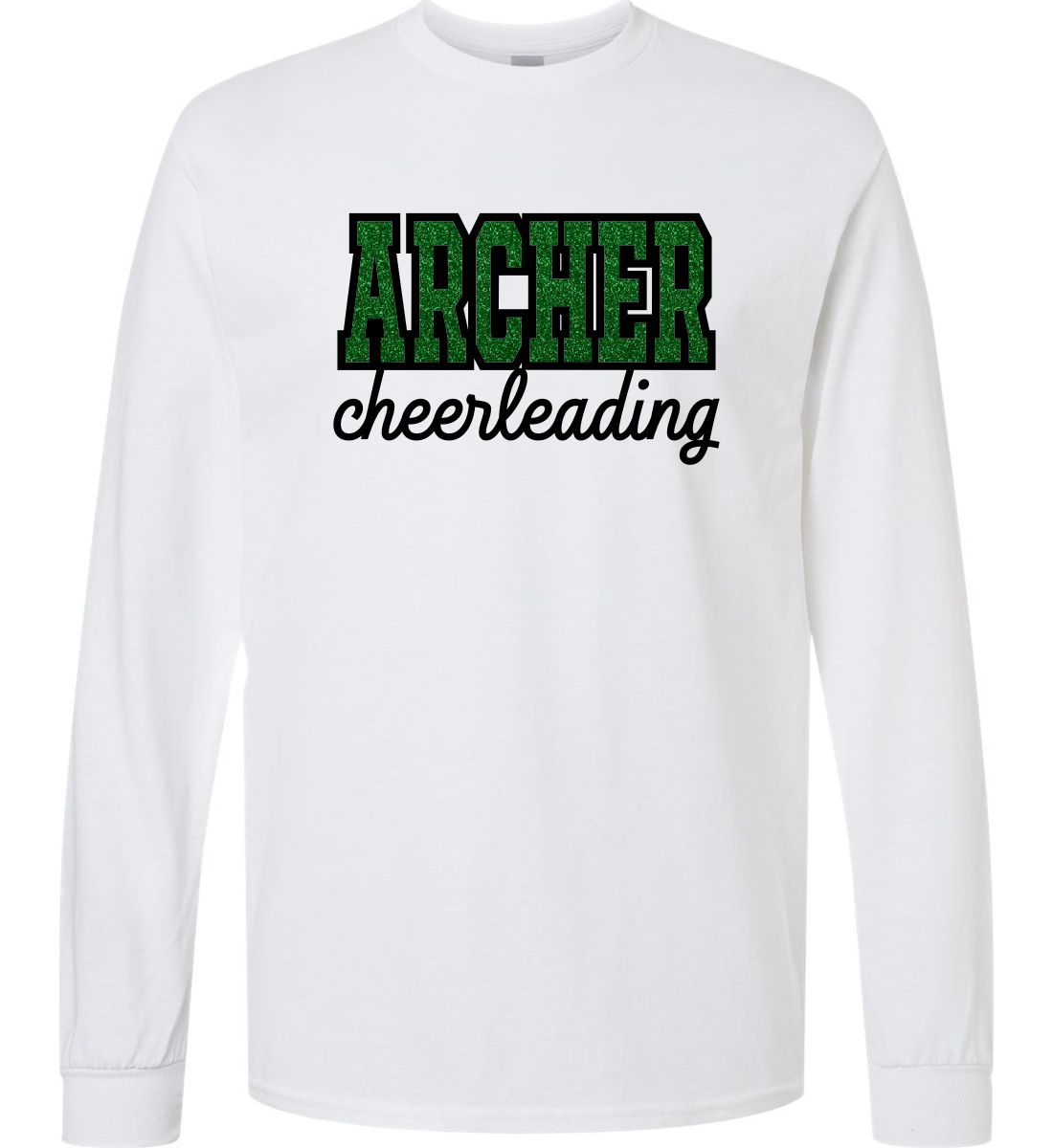White with Glitter Ink Long Sleeve T-Shirt (Discovery Cheer Design A)