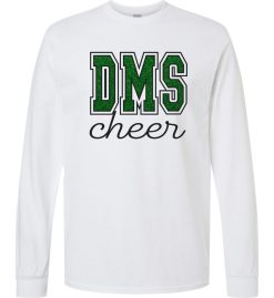 White with Glitter Ink Long Sleeve T-Shirt (Discovery Cheer Design B)