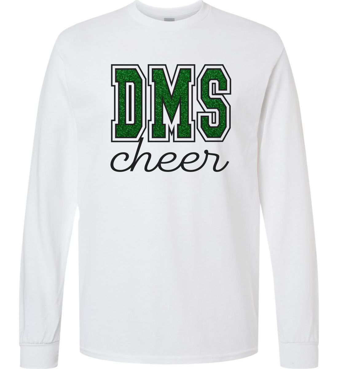 White with Glitter Ink Long Sleeve T-Shirt (Discovery Cheer Design B)