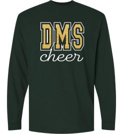Forest Green with Glitter Ink Long Sleeve T-Shirt (Discovery Cheer Design B)