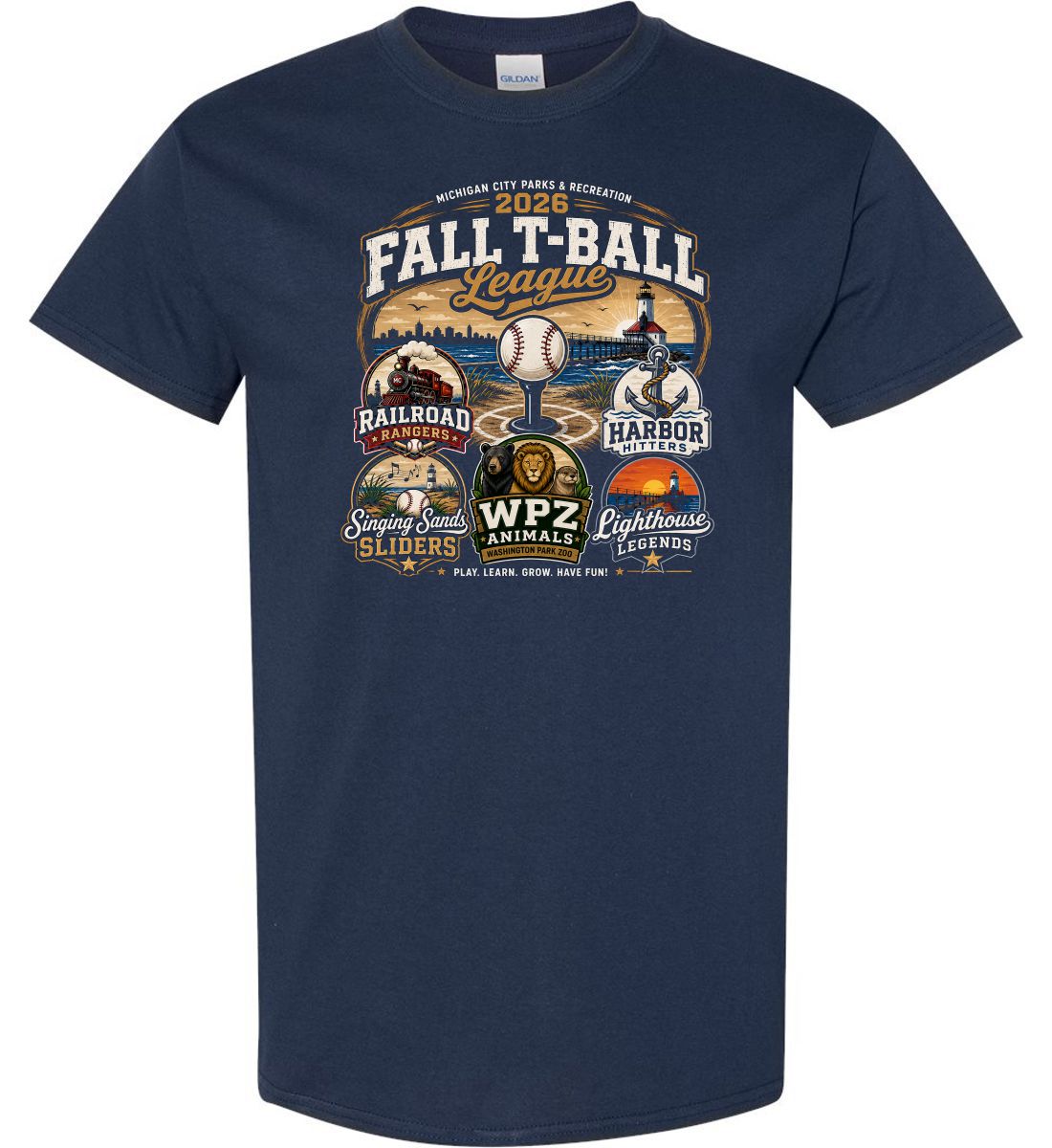 Navy Short Sleeve T-Shirt (Michigan City Parks Fall League)