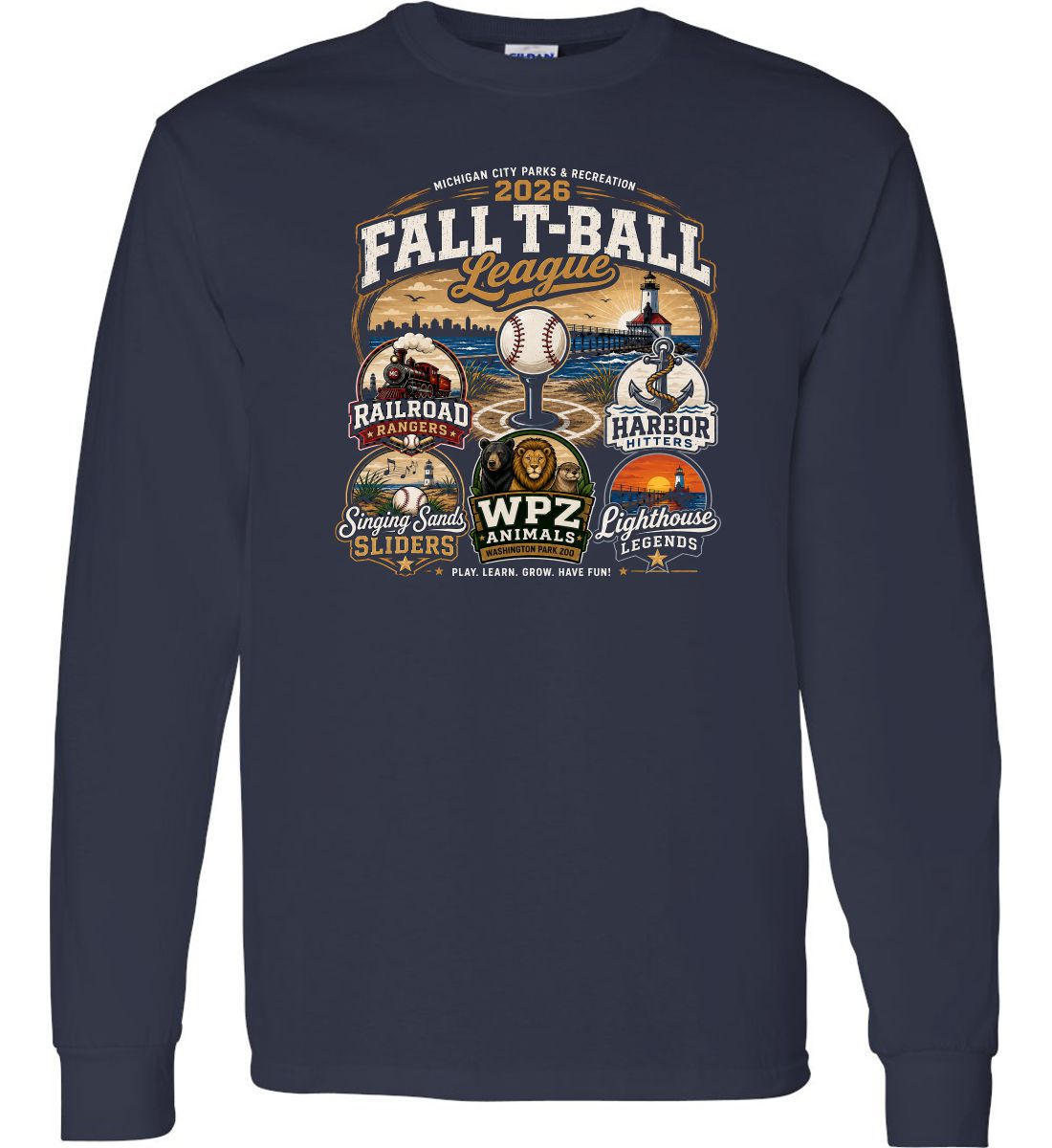Navy Long Sleeve T-Shirt (Michigan City Parks Fall League)