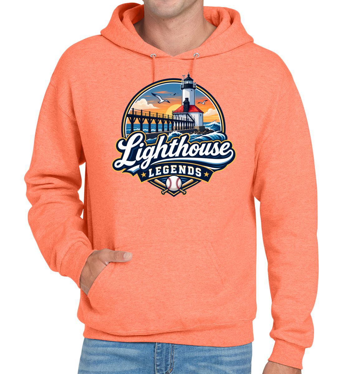 Retro Heather Coral Hoodie (Michigan City Parks Fall League)